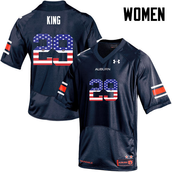Women's Auburn Tigers #29 Brandon King USA Flag Fashion Navy College Stitched Football Jersey